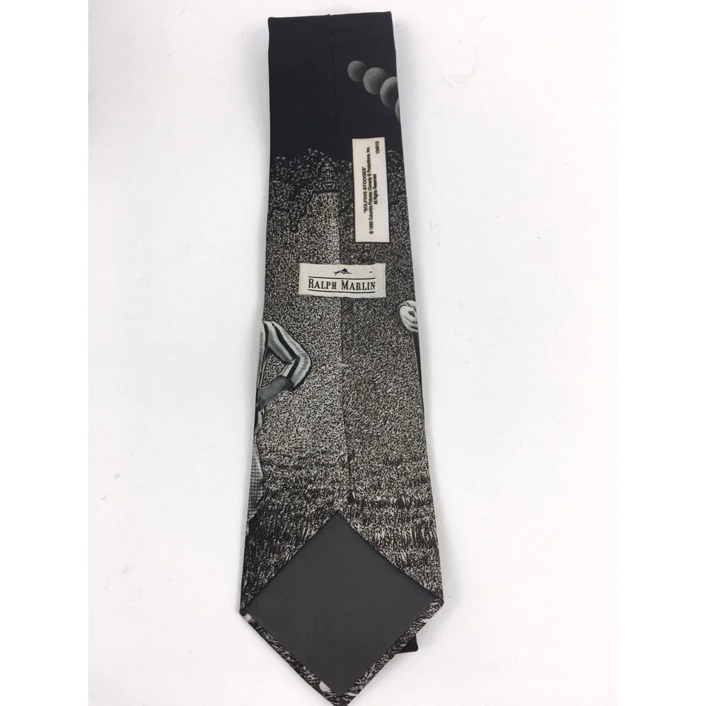 Ralph Marlin Mens Three Stooges Golfing Necktie Black White Larry Moe Curly 1995